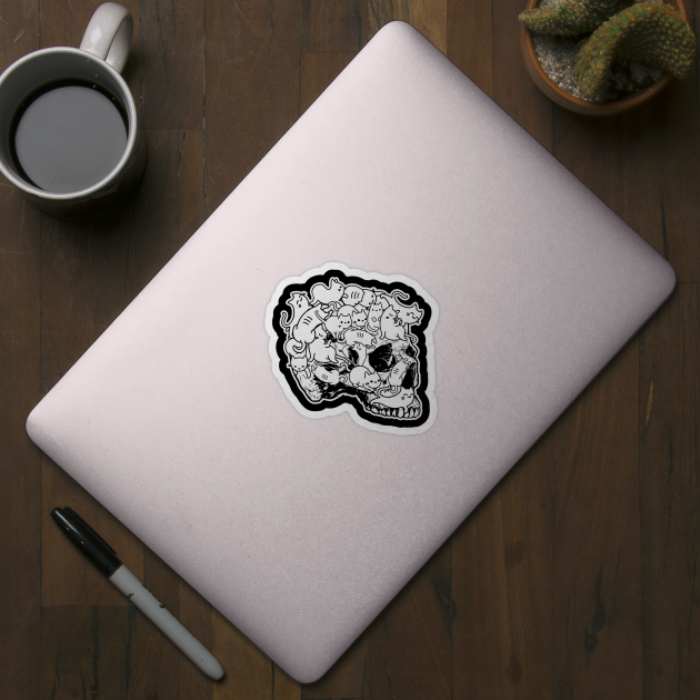 Doodle Cat Skull Nu Goth Aesthetic Waccan Halloween Gift by BadDesignCo